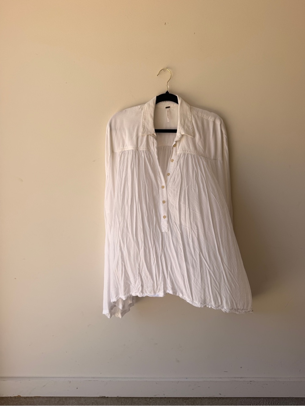 Free People Ivory Gauzy Button-Popover Blouse